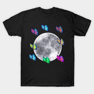 butterflies take the moon - blue Peruvian morpho butterflies With a dash of colour added by artistic license on the moon T-Shirt